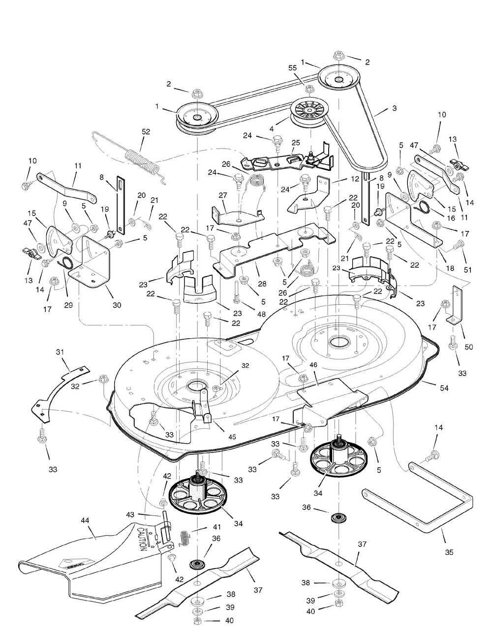 Mower Housing Diagram and Parts List for 385002X190A-552544 2006 Briggs and Stratton Lawn Tractor